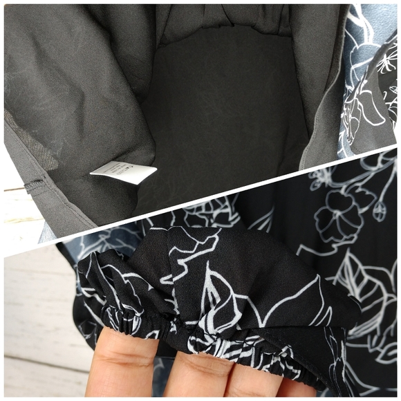 Parker Floral Print Ruffle Long Sleeves Smocked Waist Black Dress Women Large - Picture 10 of 11